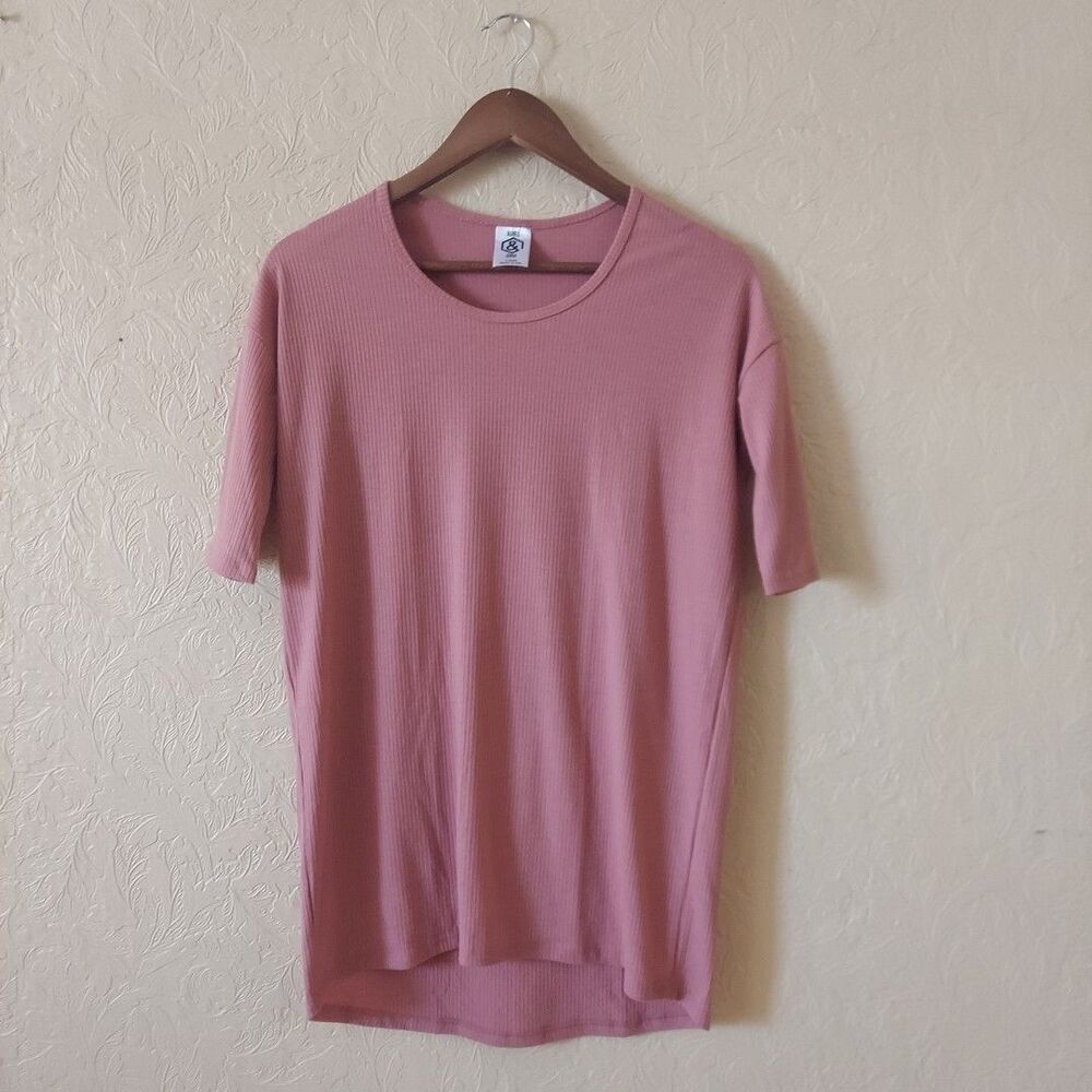 Agnes & Dora Mauve Pink Ribbed Short Sleeve Tunic Top Sz XS